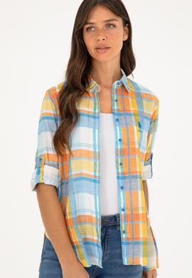 Kadın Saks Uzun Kollu Gömlek - 50283568002