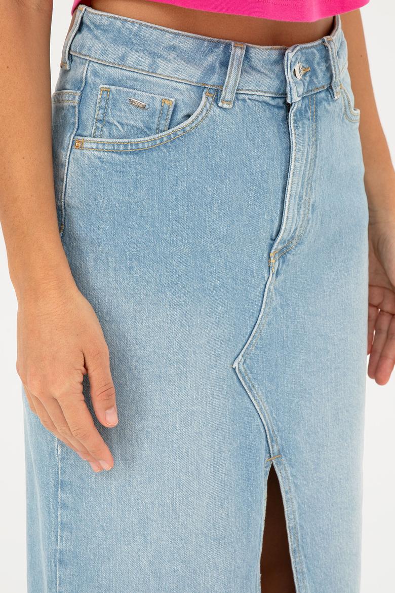 Kadın Açık Mavi Midi Boy Jean Etek - 50283845013