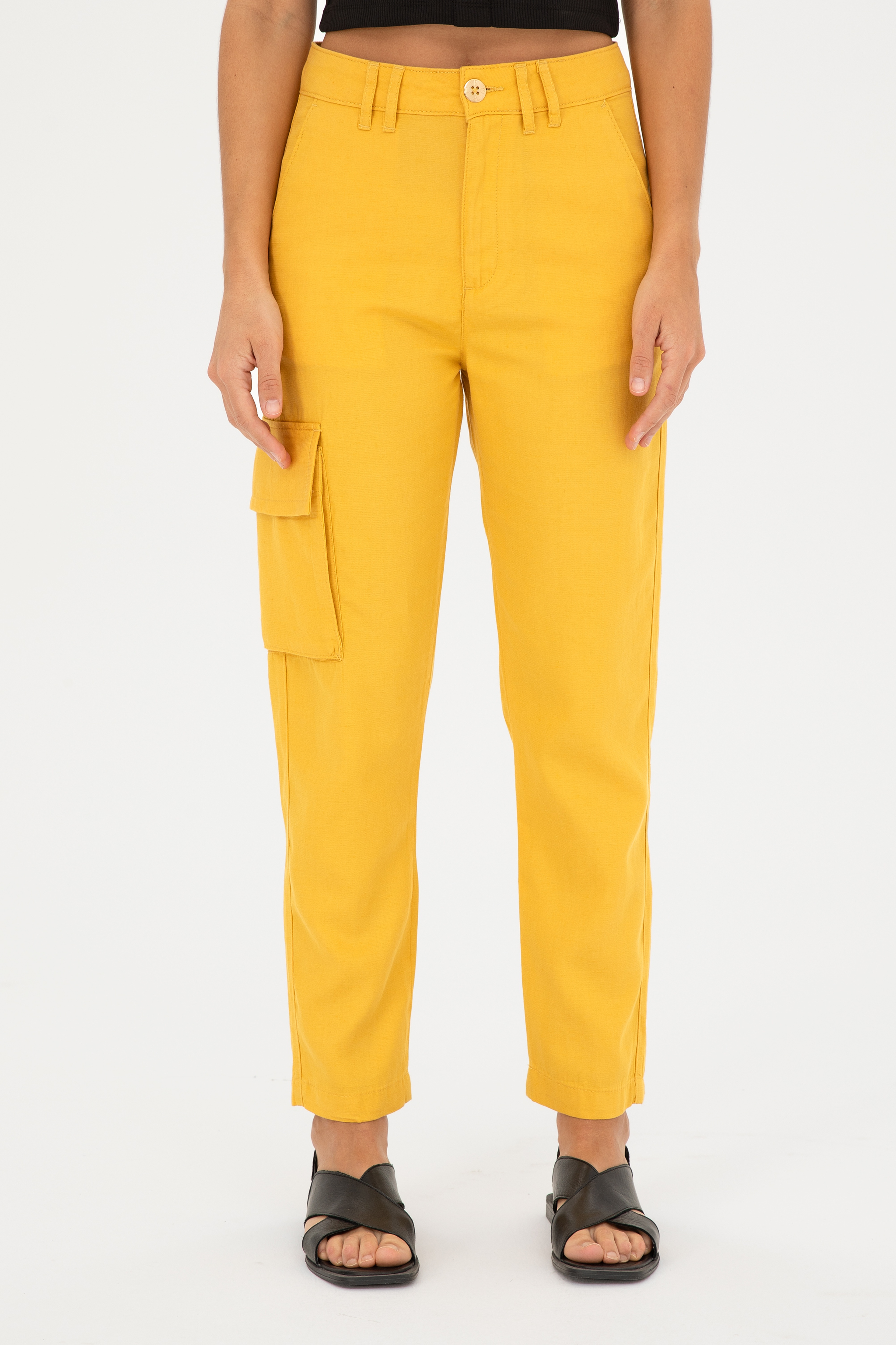 Kadın Safran Kanvas Toothpick Fit Pantolon