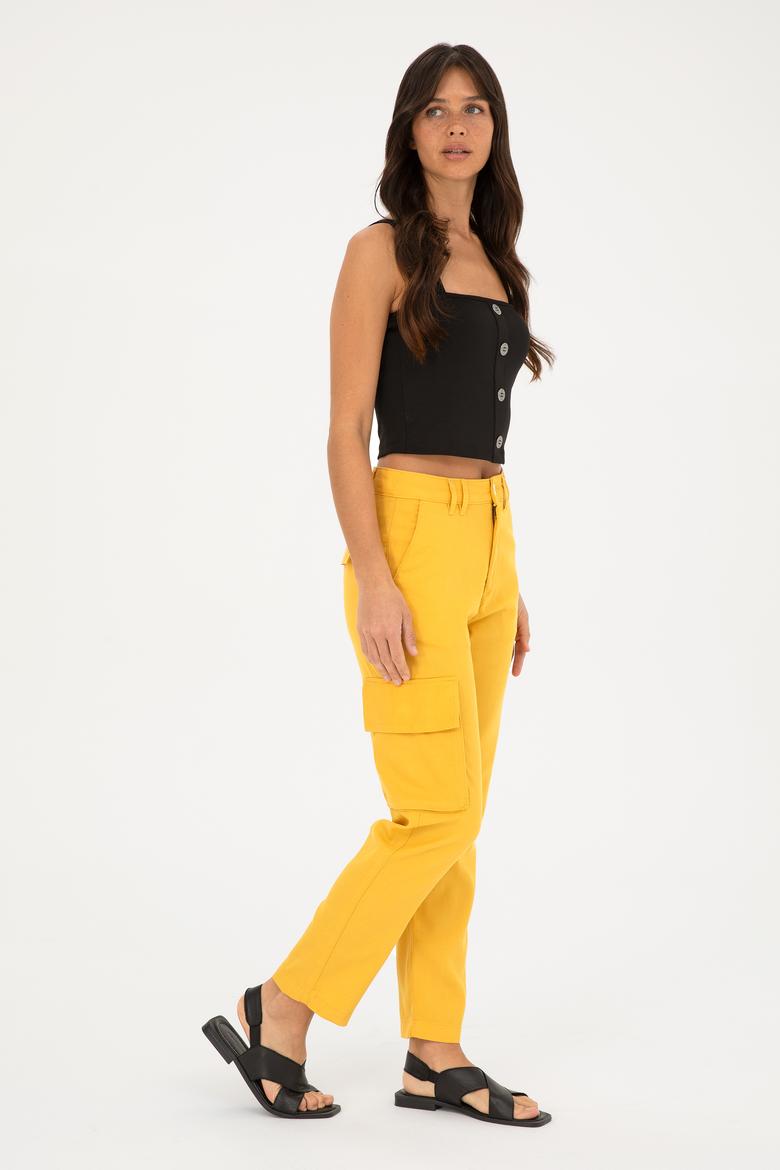 Kadın Safran Kanvas Toothpick Fit Pantolon - 50282581026