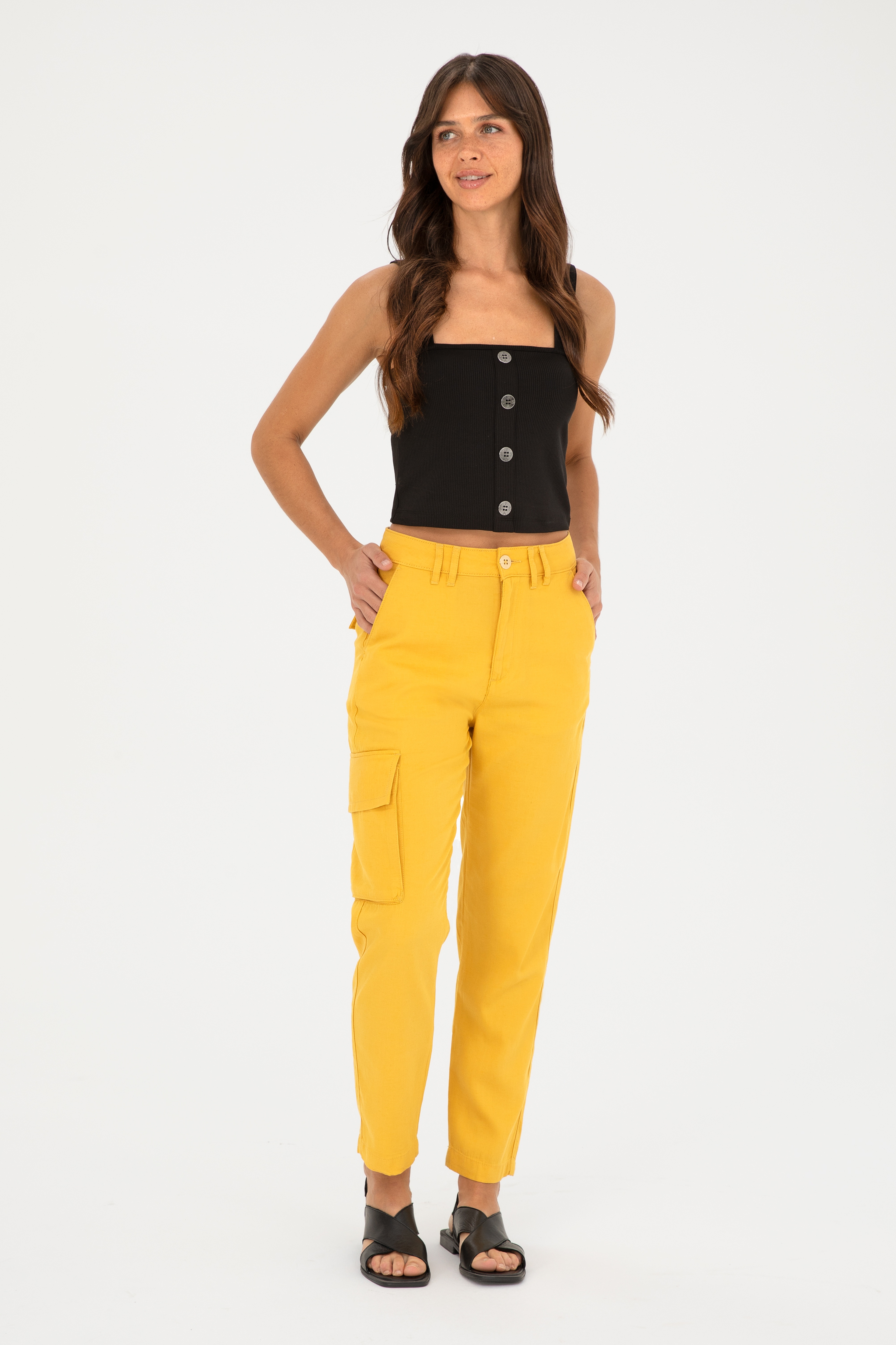 Kadın Safran Kanvas Toothpick Fit Pantolon - Image 1
