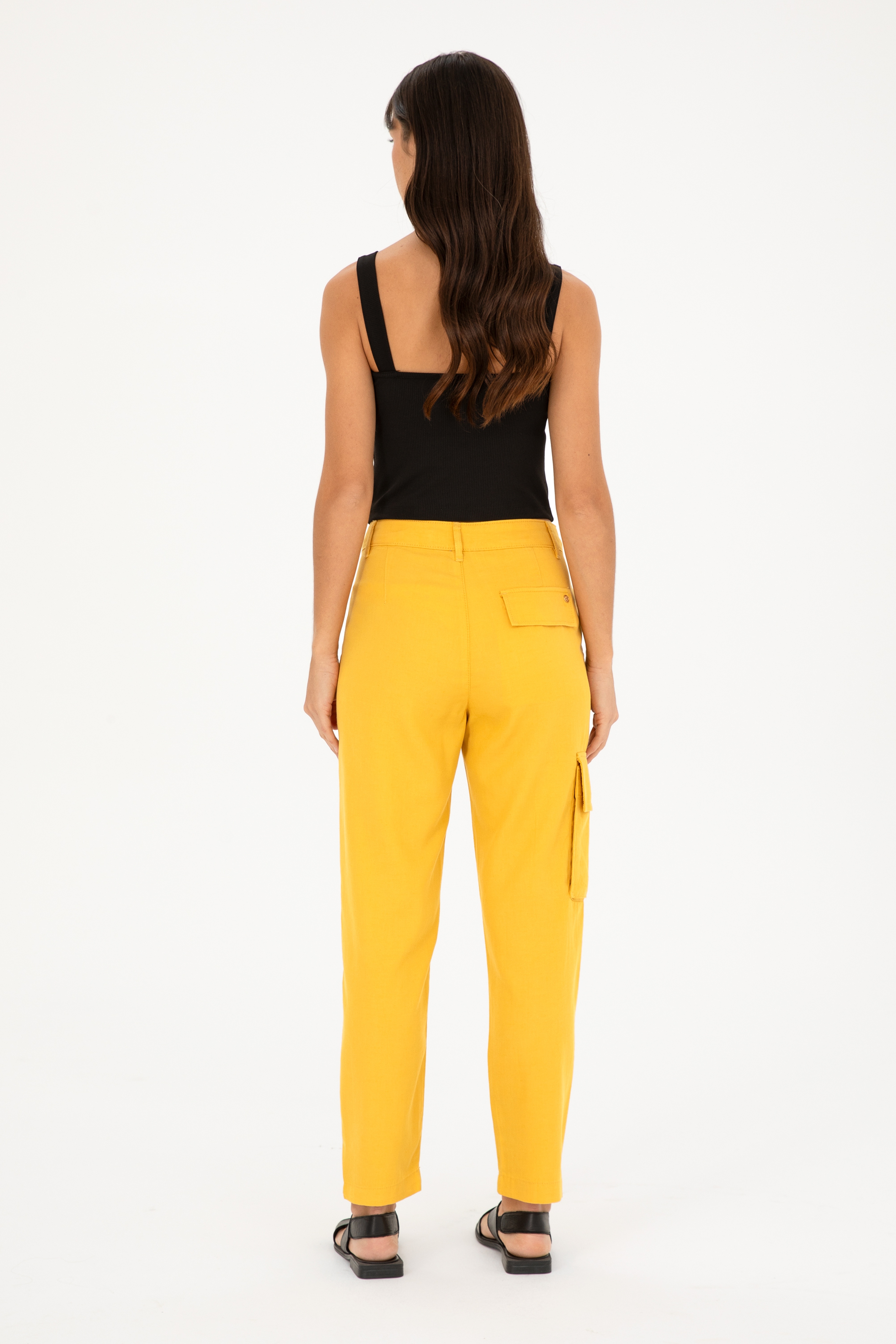 Kadın Safran Kanvas Toothpick Fit Pantolon - Image 4