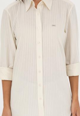 Kadın Ekru Keten Görünümlü Uzun Kollu Gömlek - 50289089014