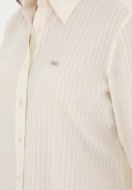 Kadın Ekru Keten Görünümlü Uzun Kollu Gömlek - 50289089014
