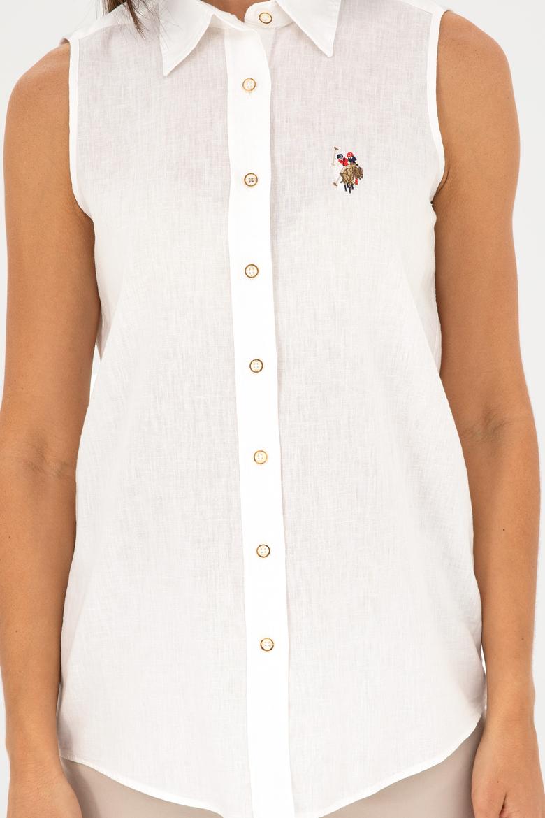 Kadın Beyaz Keten Görünümlü Kısa Kollu Gömlek - 50288909007