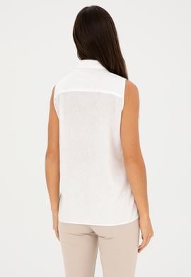 Kadın Beyaz Keten Görünümlü Kısa Kollu Gömlek - 50288909007