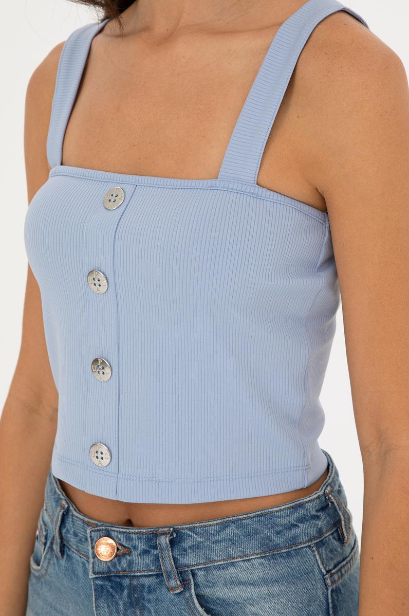 Kadın Açık Mavi Kolsuz Tişört