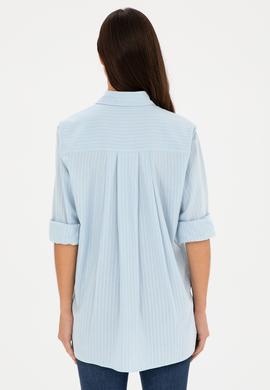 Kadın Açık Mavi Keten Görünümlü Uzun Kollu Gömlek - 50289089002