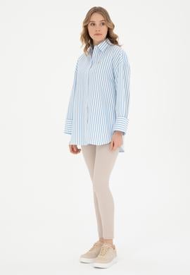 Kadın Saks Uzun Kollu Gömlek - 50289131018