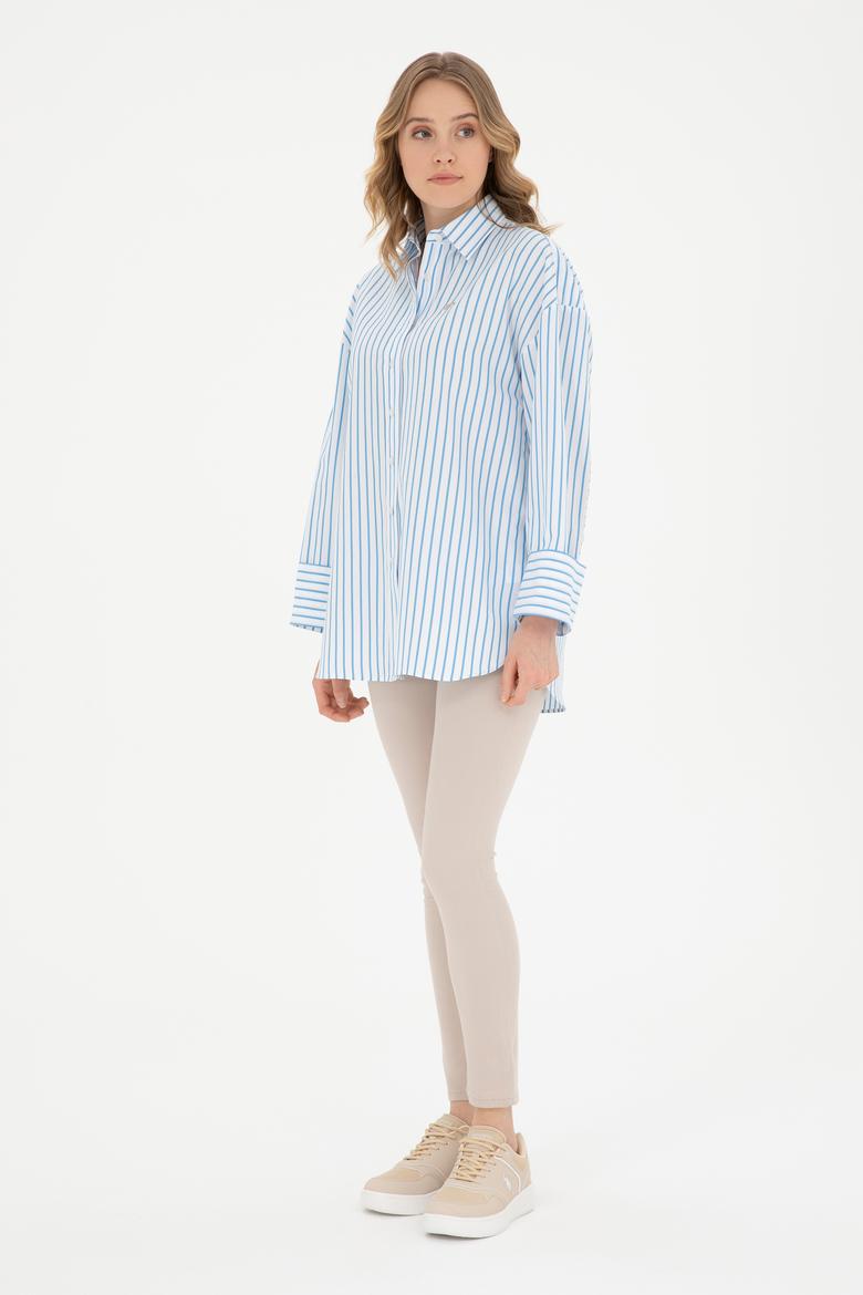 Kadın Saks Uzun Kollu Gömlek - 50289131018