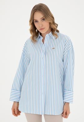 Kadın Saks Uzun Kollu Gömlek - 50289131018