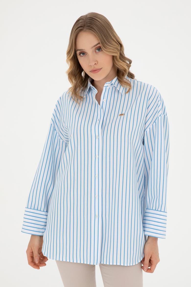 Kadın Saks Uzun Kollu Gömlek - 50289131018