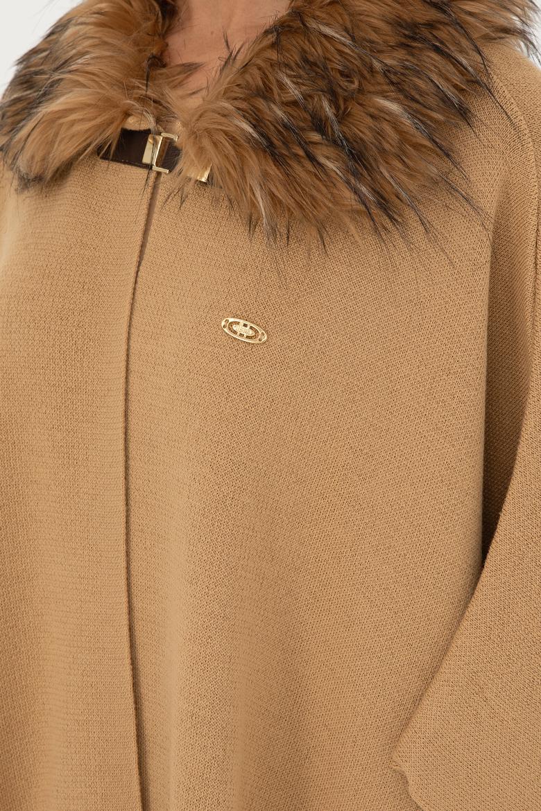 Kadın Kum Melanj Triko Panço - 50270464008