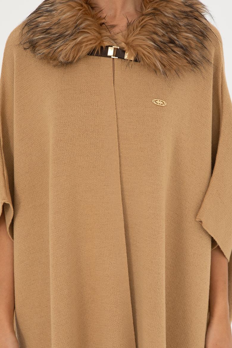 Kadın Kum Melanj Triko Panço - 50270464008