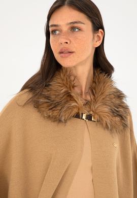 Kadın Kum Melanj Triko Panço - 50270464008