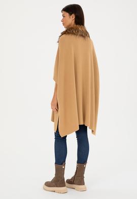 Kadın Kum Melanj Triko Panço - 50270464008