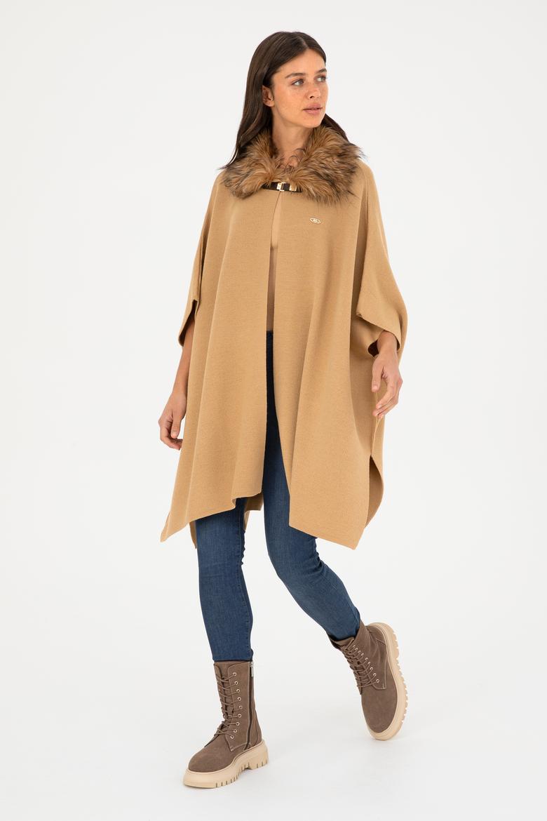 Kadın Kum Melanj Triko Panço - 50270464008