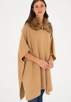 Kadın Kum Melanj Triko Panço - 50270464008