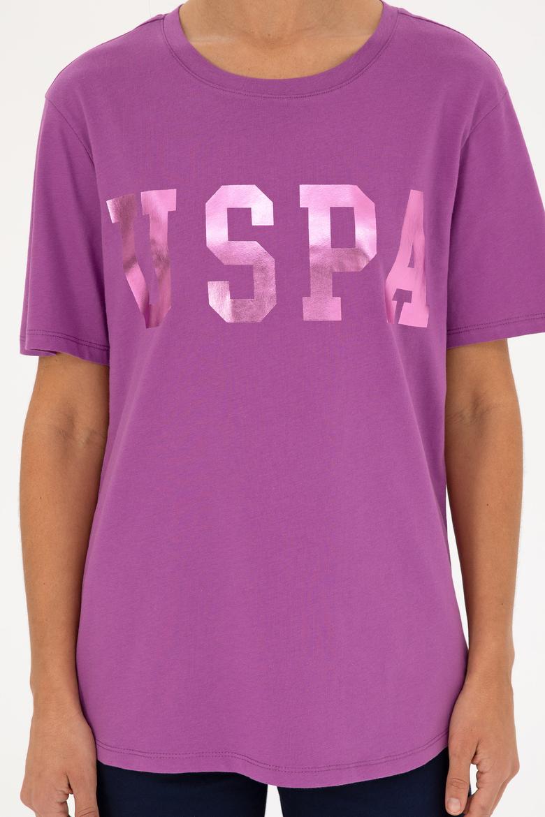 Kadın Mor Basic Bisiklet Yaka Tişört - 50280020091