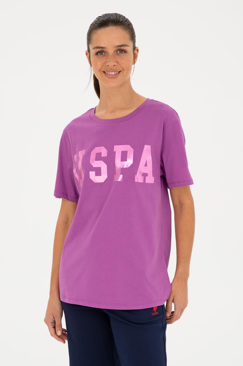 Kadın Mor Basic Bisiklet Yaka Tişört