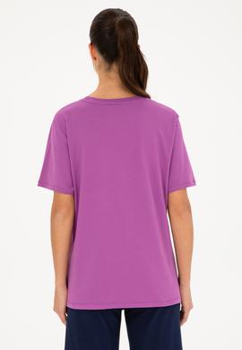 Kadın Mor Basic Bisiklet Yaka Tişört - 50280020091