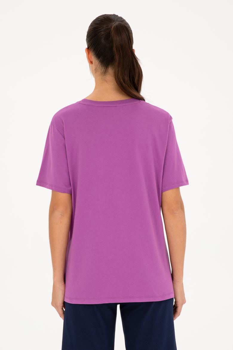 Kadın Mor Basic Bisiklet Yaka Tişört - 50280020091