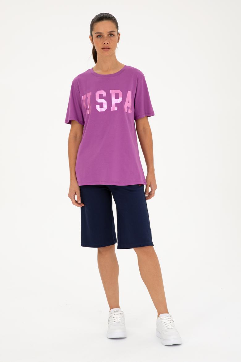 Kadın Mor Basic Bisiklet Yaka Tişört - 50280020091