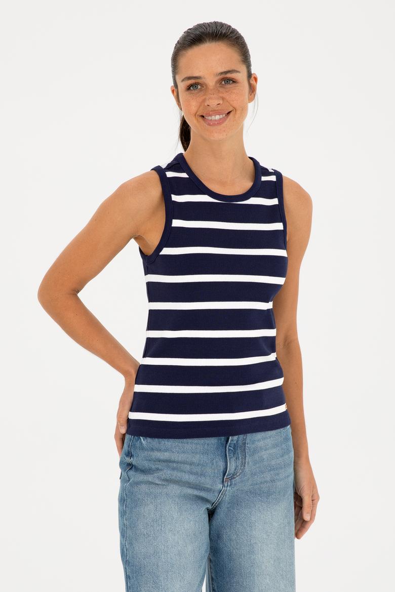 Kadın Lacivert Kolsuz Bisiklet Yaka Tişört