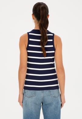 Kadın Lacivert Kolsuz Bisiklet Yaka Tişört - 50281783015