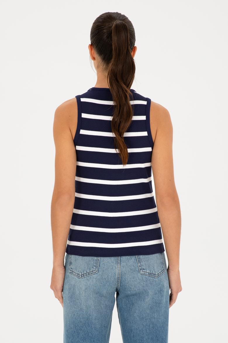 Kadın Lacivert Kolsuz Bisiklet Yaka Tişört - 50281783015