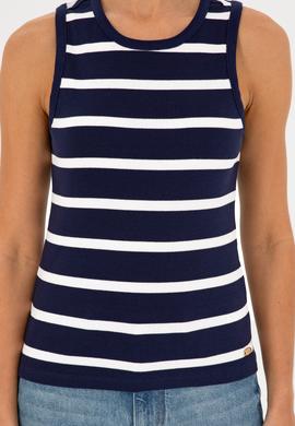 Kadın Lacivert Kolsuz Bisiklet Yaka Tişört - 50281783015