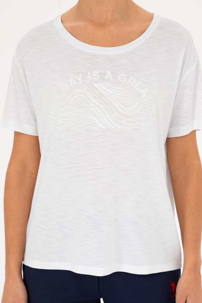 Kadın Beyaz Bisiklet Yaka Tişört - 50283780005