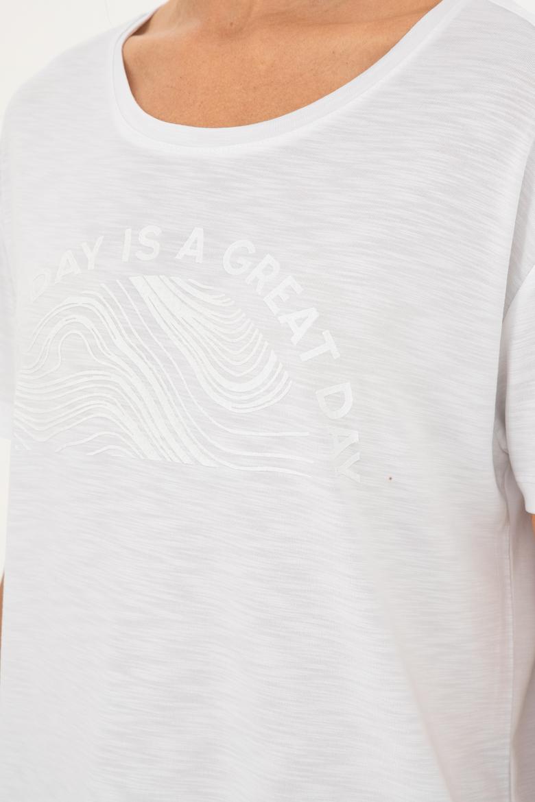 Kadın Beyaz Bisiklet Yaka Tişört - 50283780005