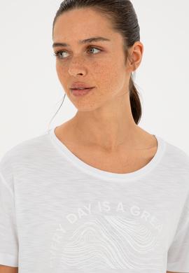 Kadın Beyaz Bisiklet Yaka Tişört - 50283780005