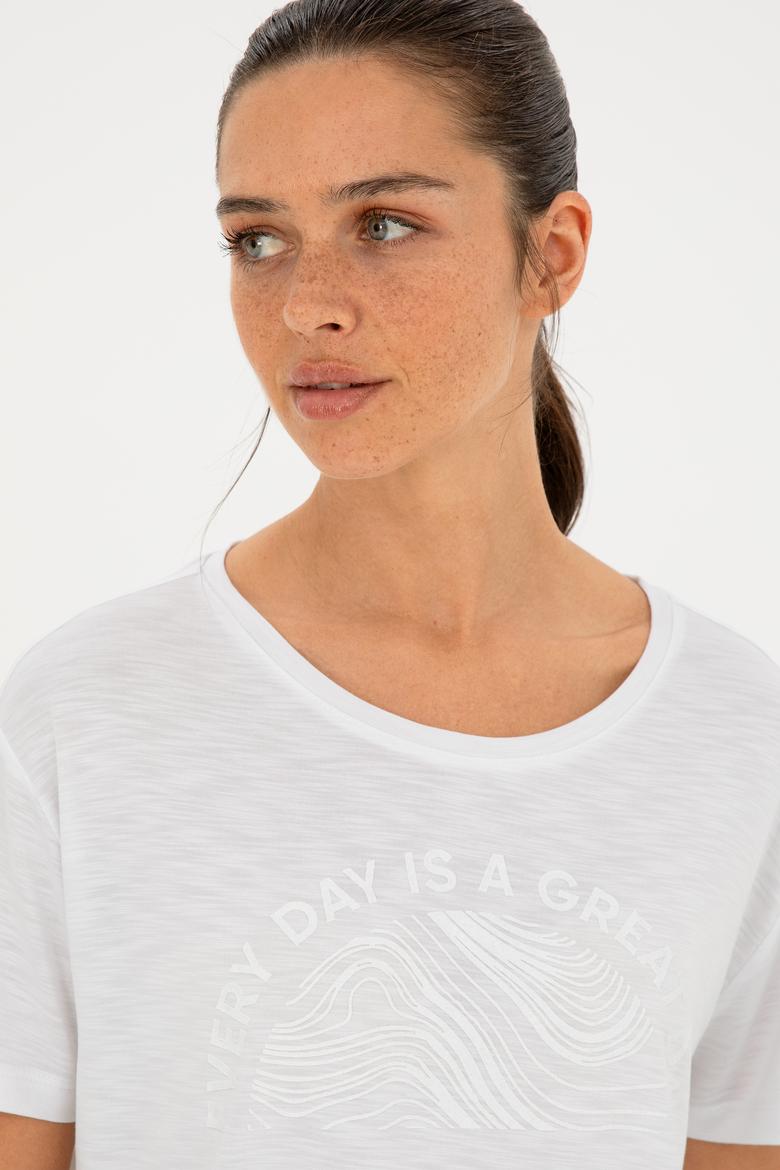 Kadın Beyaz Bisiklet Yaka Tişört - 50283780005