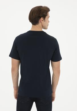 Erkek Regular Fit Bisiklet Yaka Koyu Lacivert Basic Tişört - 50279620039