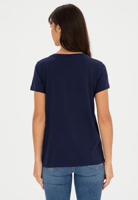 Kadın Lacivert Bisiklet Yaka Basic Tişört - 50280036004