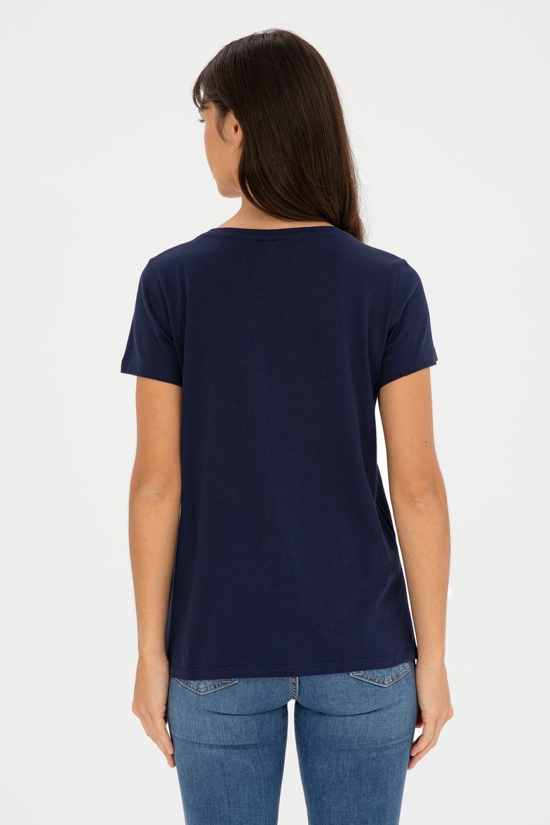Kadın Lacivert Bisiklet Yaka Basic Tişört - 50280036004