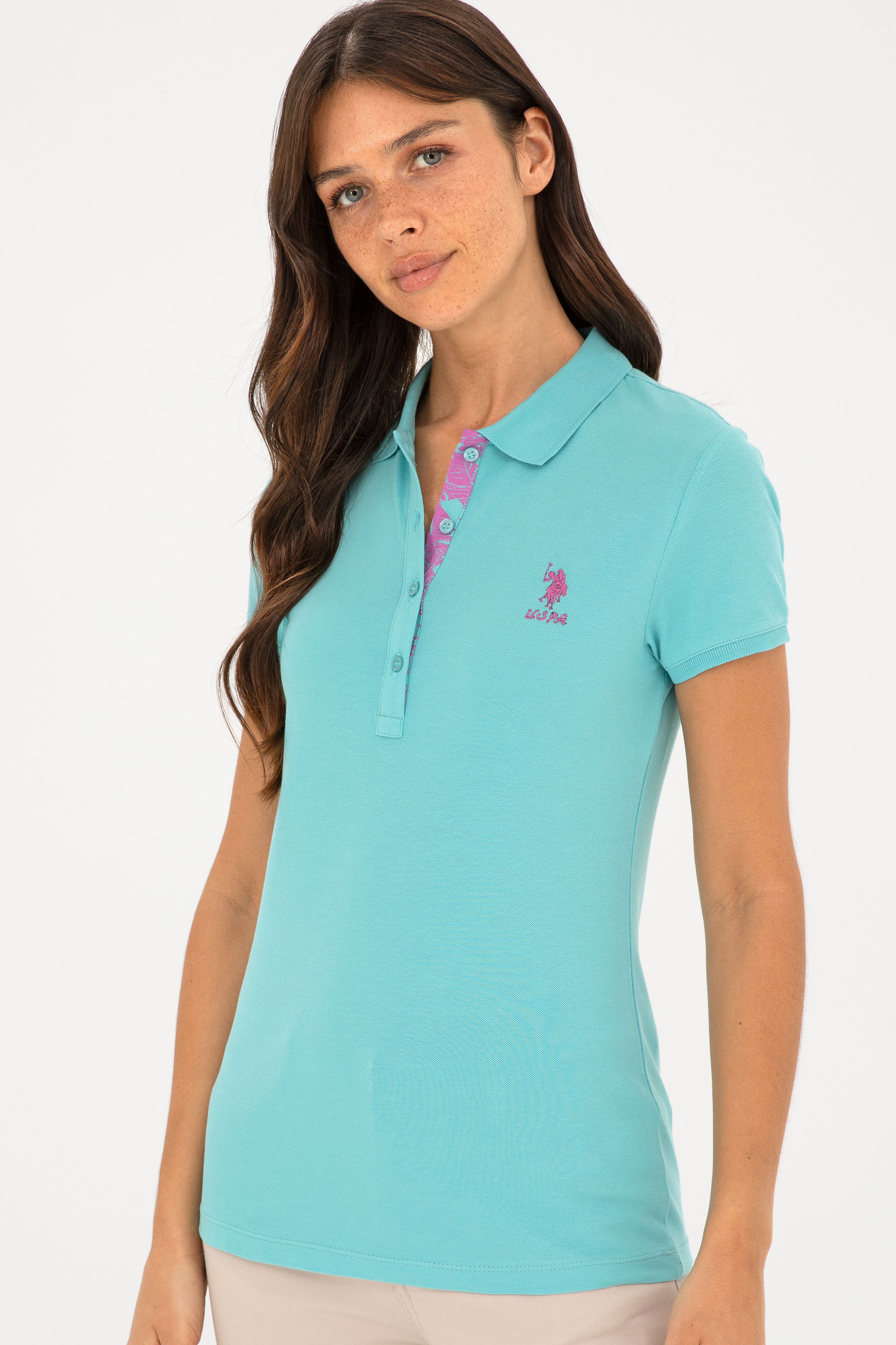 Kadın Mint Basic Polo Yaka Tişört - Image 3