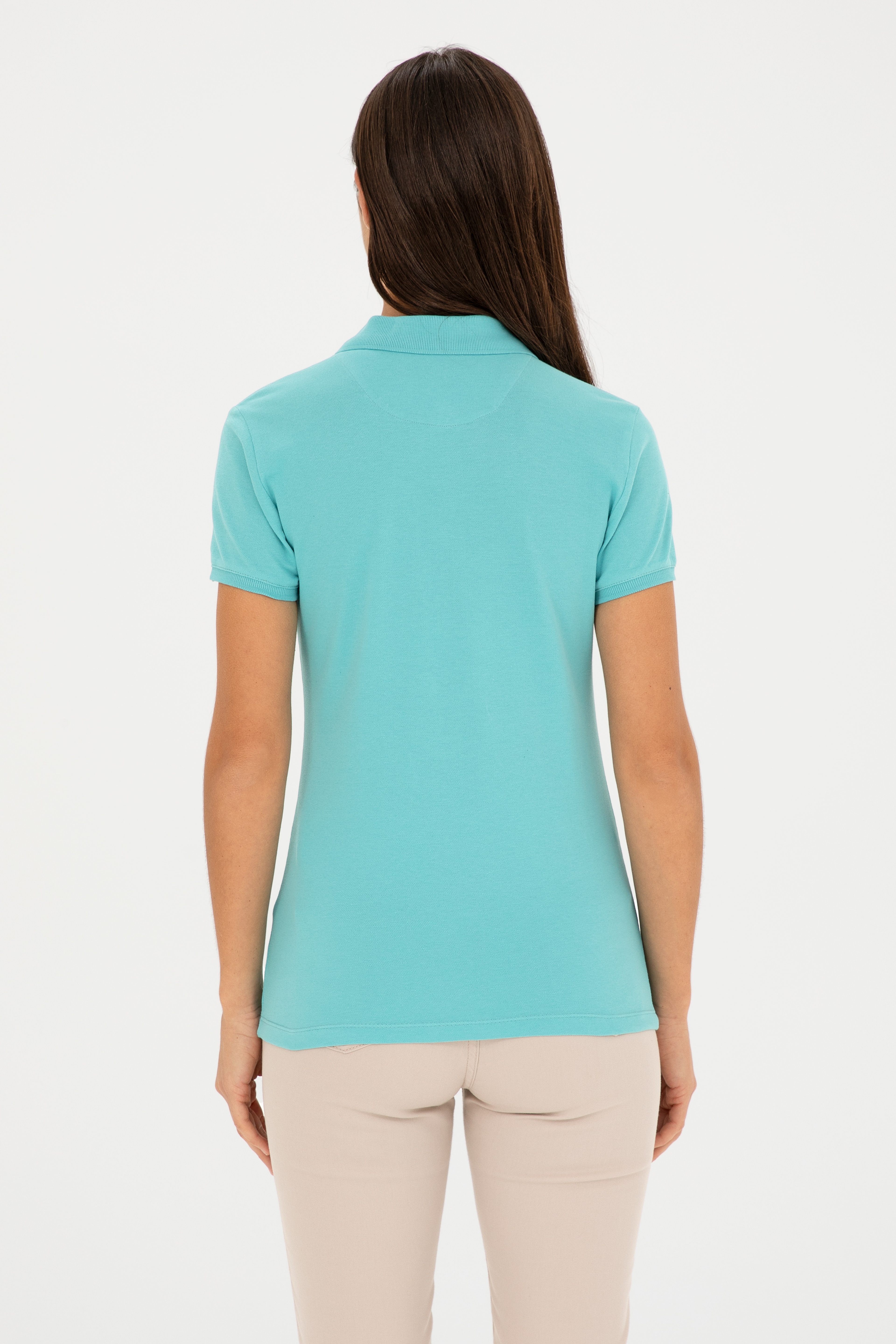 Kadın Mint Basic Polo Yaka Tişört - Image 5