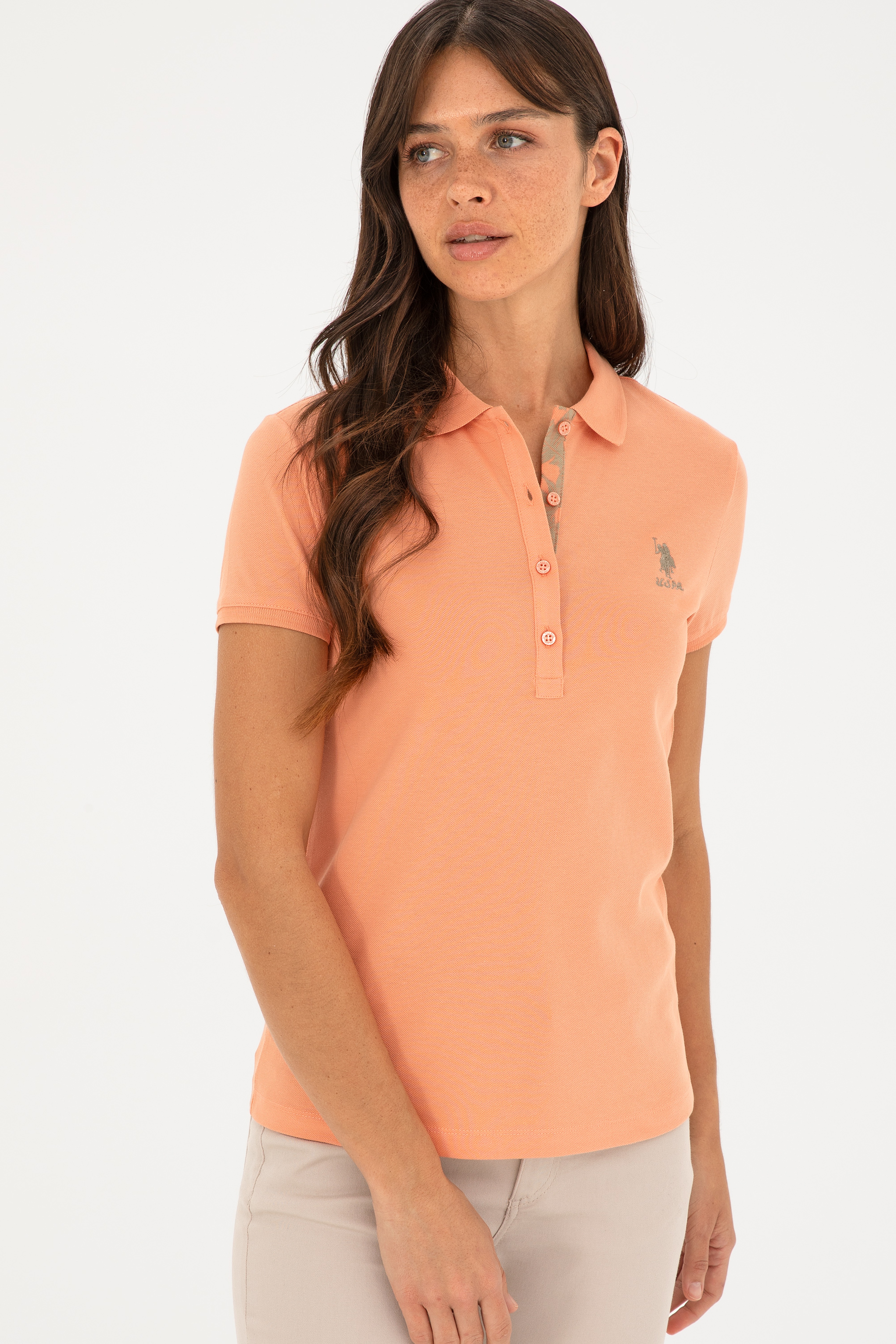 Kadın Somon Basic Polo Yaka Tişört