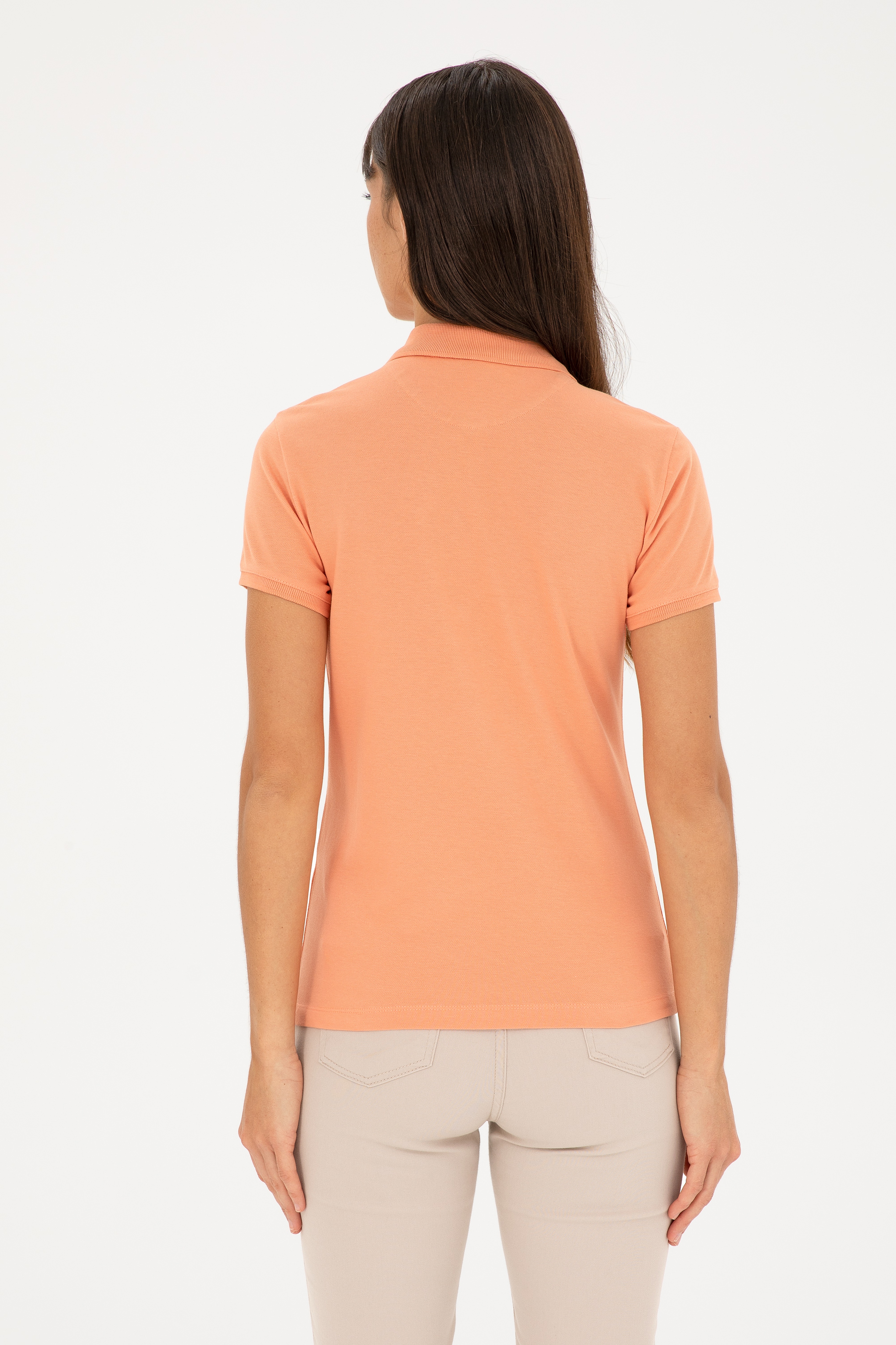Kadın Somon Basic Polo Yaka Tişört - Image 5