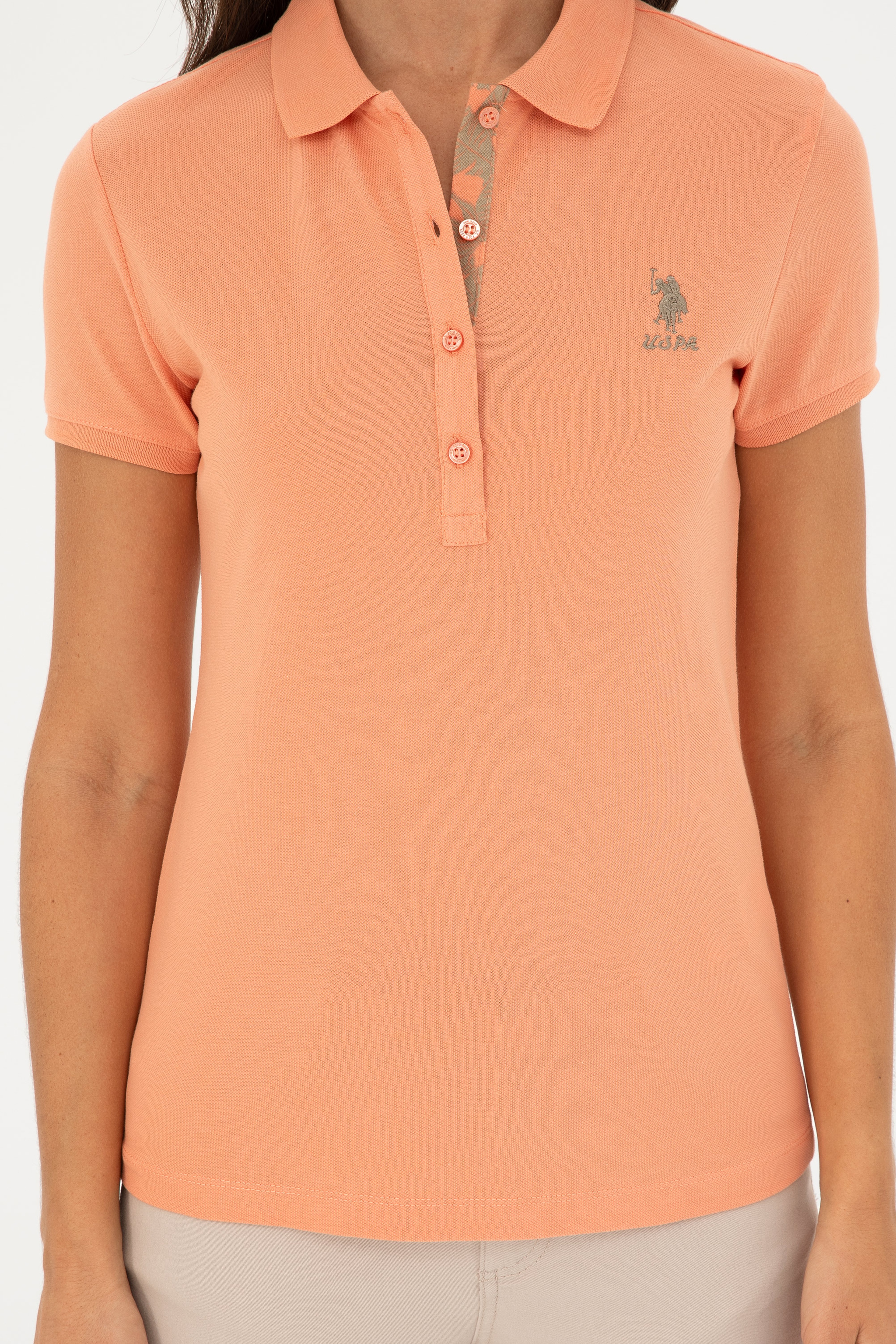 Kadın Somon Basic Polo Yaka Tişört - Image 6