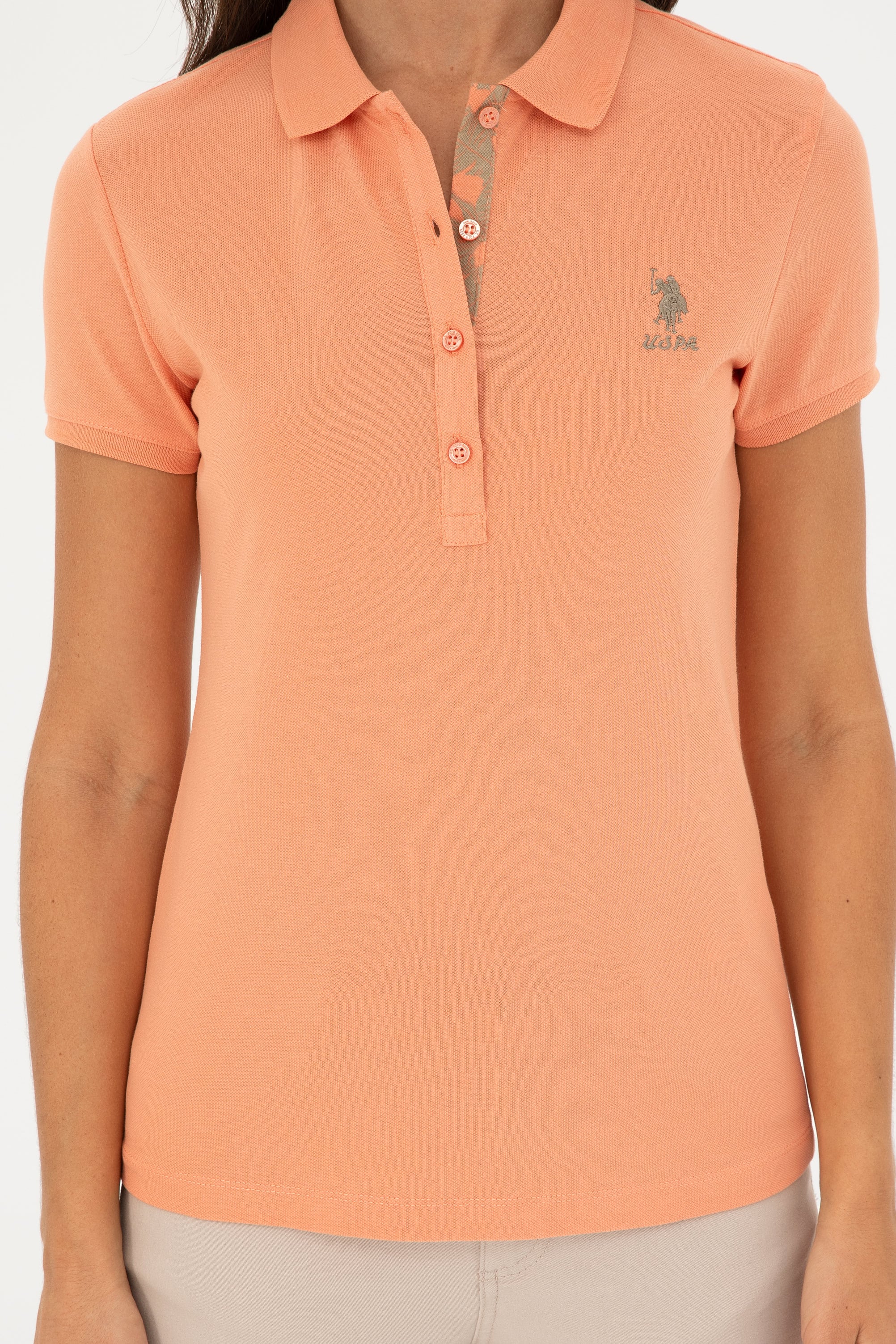 Kadın Somon Basic Polo Yaka Tişört