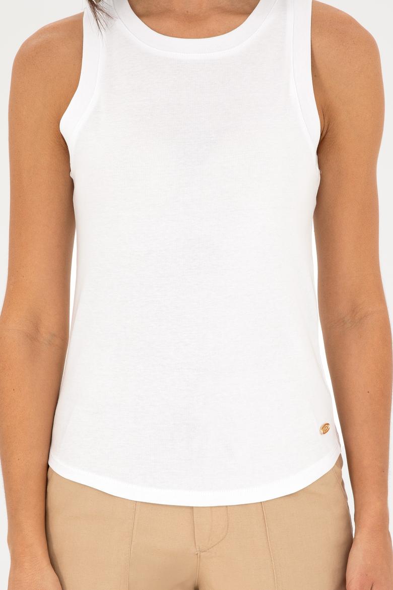 Kadın Beyaz Bisiklet Yaka Kolsuz Basic Tişört - 50280072003