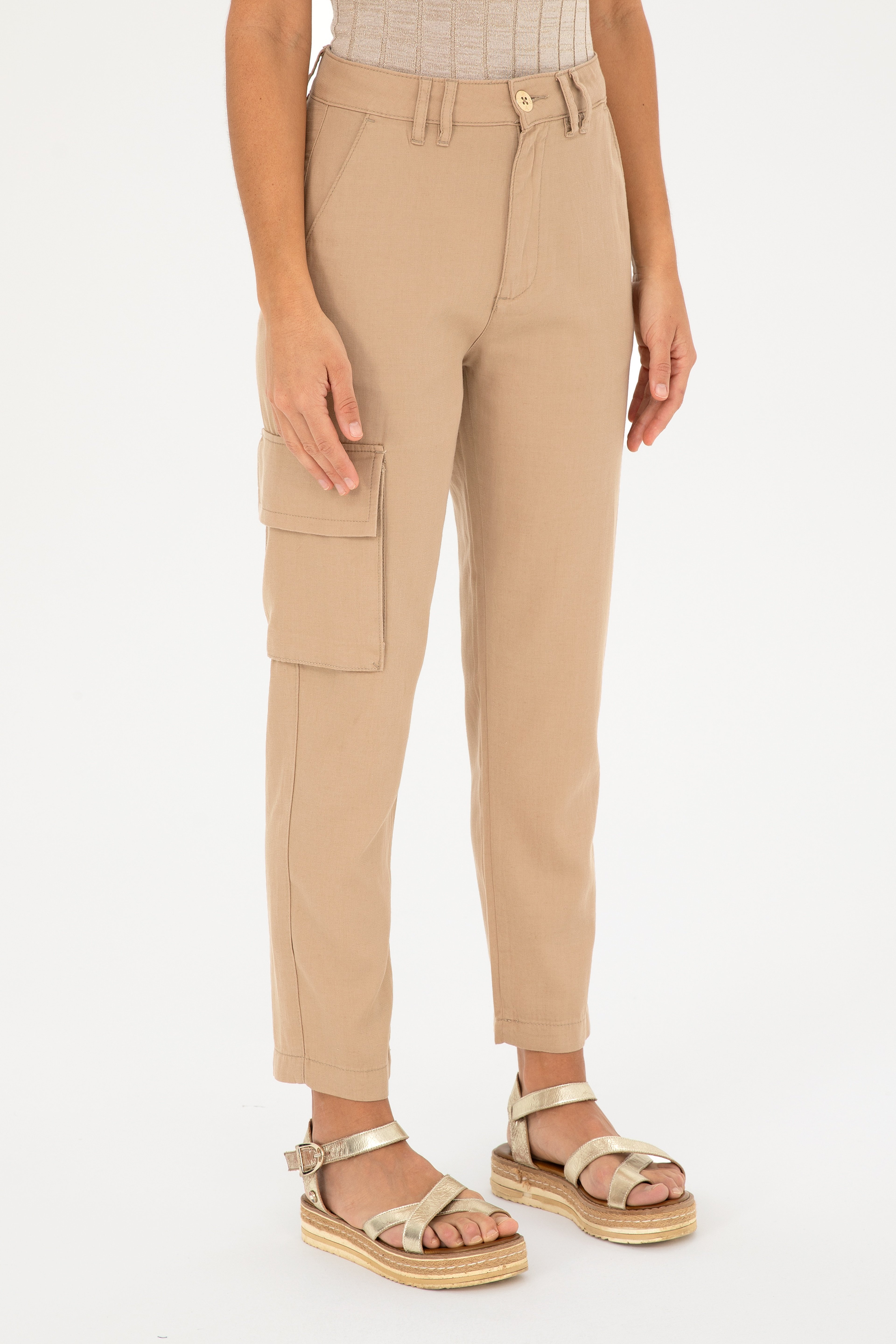 Kadın Kum Carrot Hight Waist Kanvas Pantolon - Image 2