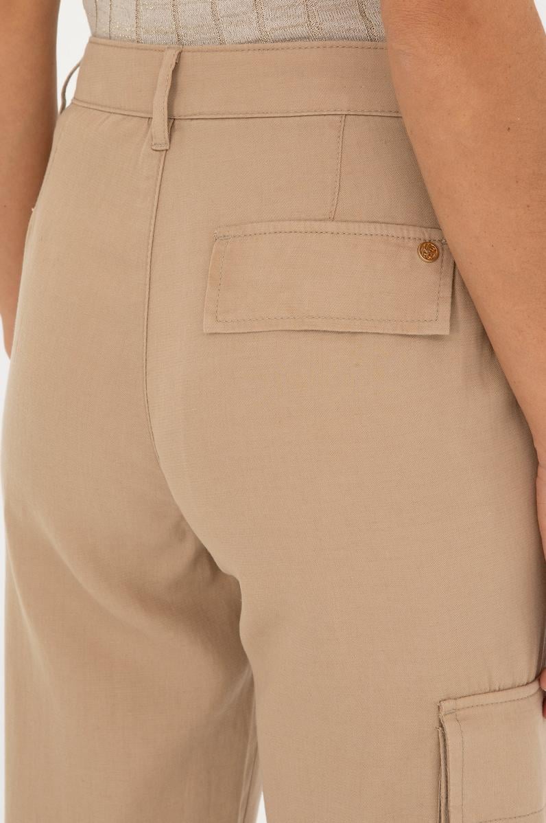 Kadın Kum Carrot Hight Waist Kanvas Pantolon