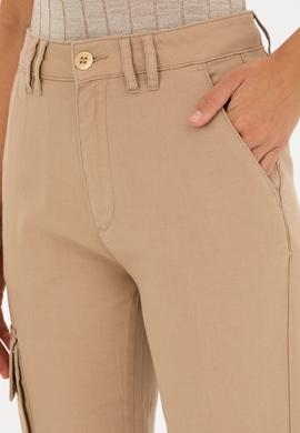 Kadın Kum Carrot Hight Waist Kanvas Pantolon - 50282581051