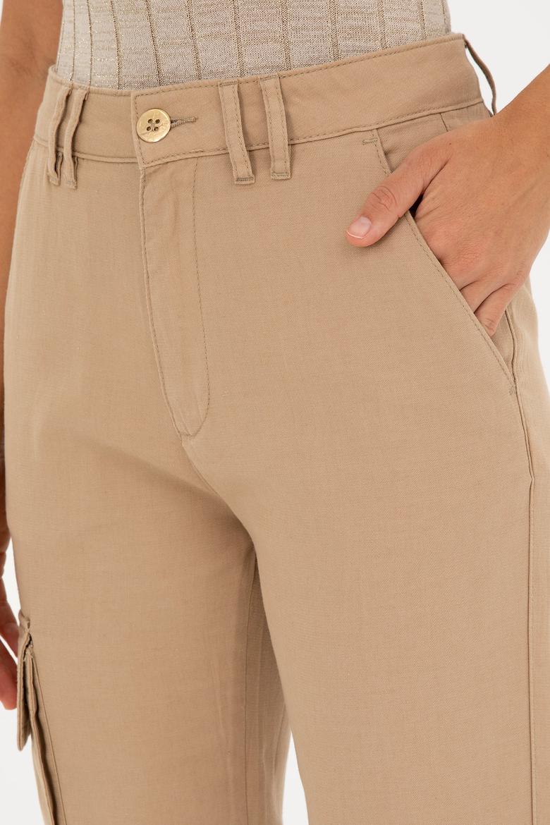 Kadın Kum Carrot Hight Waist Kanvas Pantolon - 50282581051