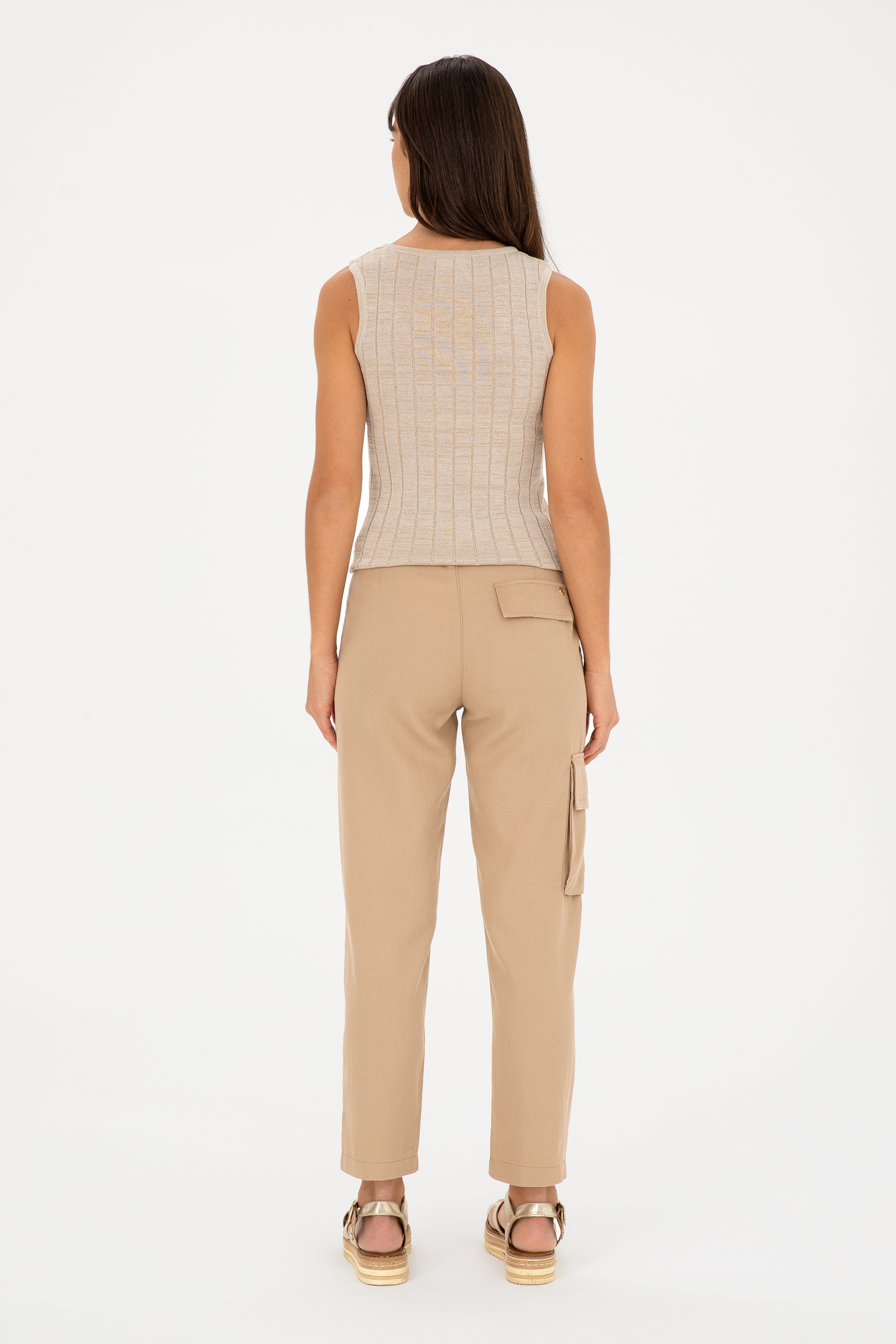 Kadın Kum Carrot Hight Waist Kanvas Pantolon - Image 4